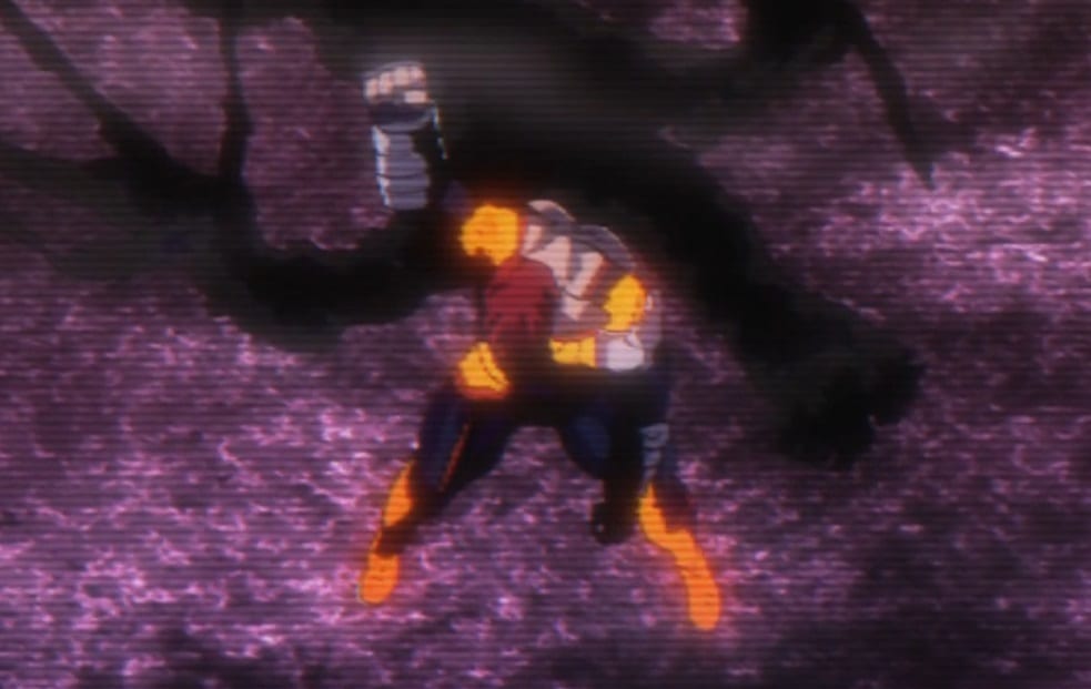 Endeavor raises his fist after winning the fight in My Hero Academia Season 4 Episode 25