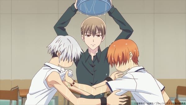 Kyo's homeroom sensei stops the fight between him and Hatsuharu with a bucket of water