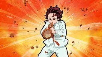 Tanjiro blowing up the gourd
