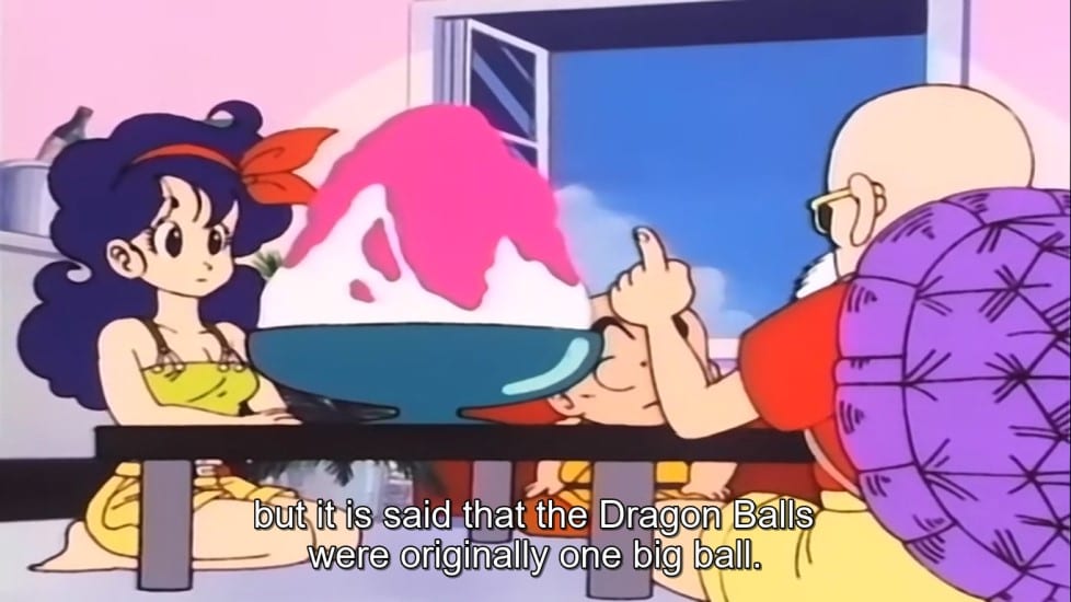 Roshi telling the tale of the Dragon Balls
