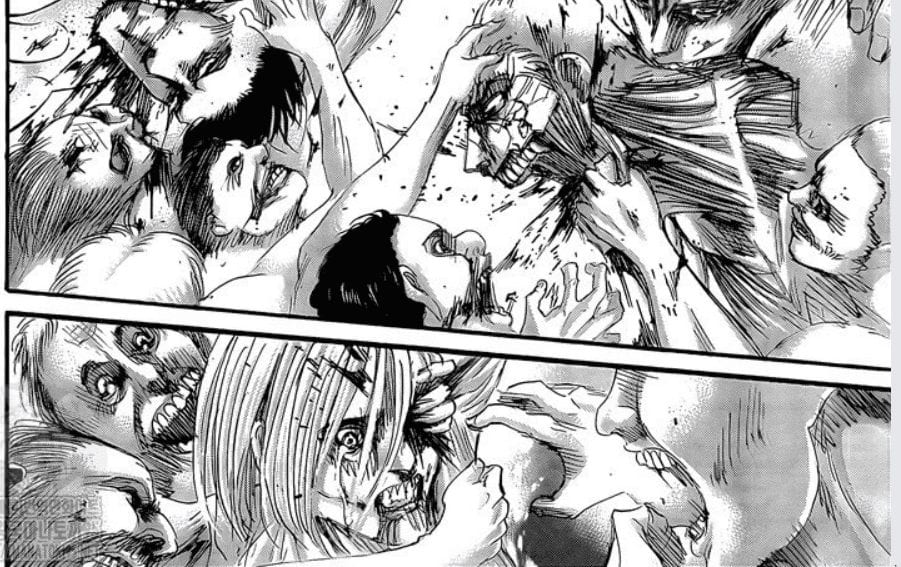 Reiner and Annie being attacked in AOT chapter 138