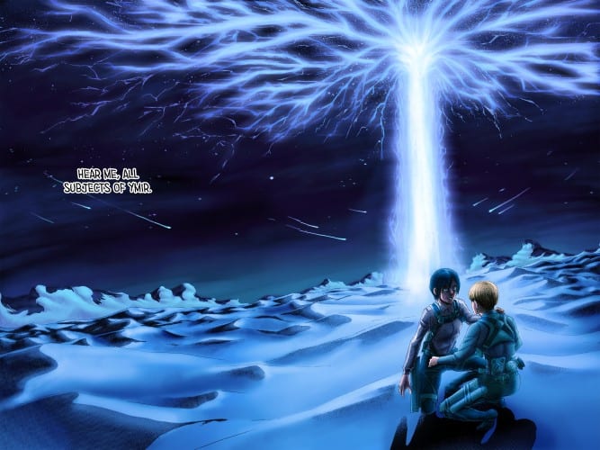 Eren talks to the Subjects of Ymir through the paths.