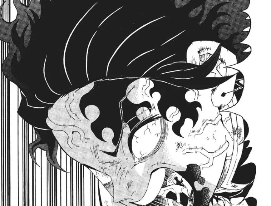 Vết sẹo của Tanjiro biến thành dấu hiệu của kẻ giết quỷ khi cậu chiến đấu với Gyutaro.  Demon Slayer Manga, Chương 94