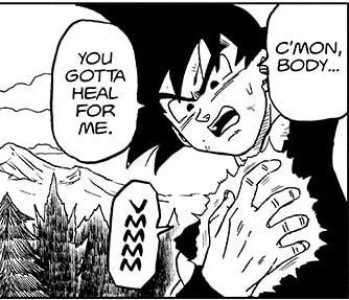 Goku uses Ki to close the wound in his chest