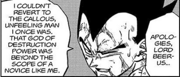 Vegeta apologizes to Beerus for messing up in his mission - to fully utilize the Destroyer God's power and prove that the Saiyans weren't destined to be wiped out