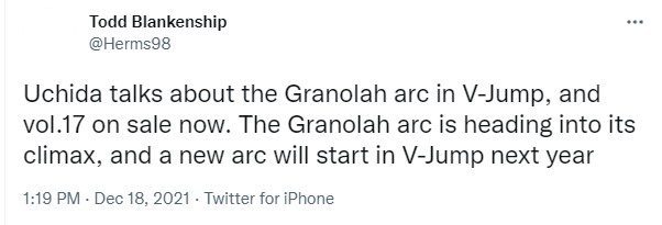 Uchida says the Granolah arc is closing soon and a new arc will begin