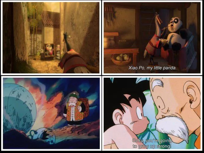 Goku and Po were taken in and raised by foster fathers