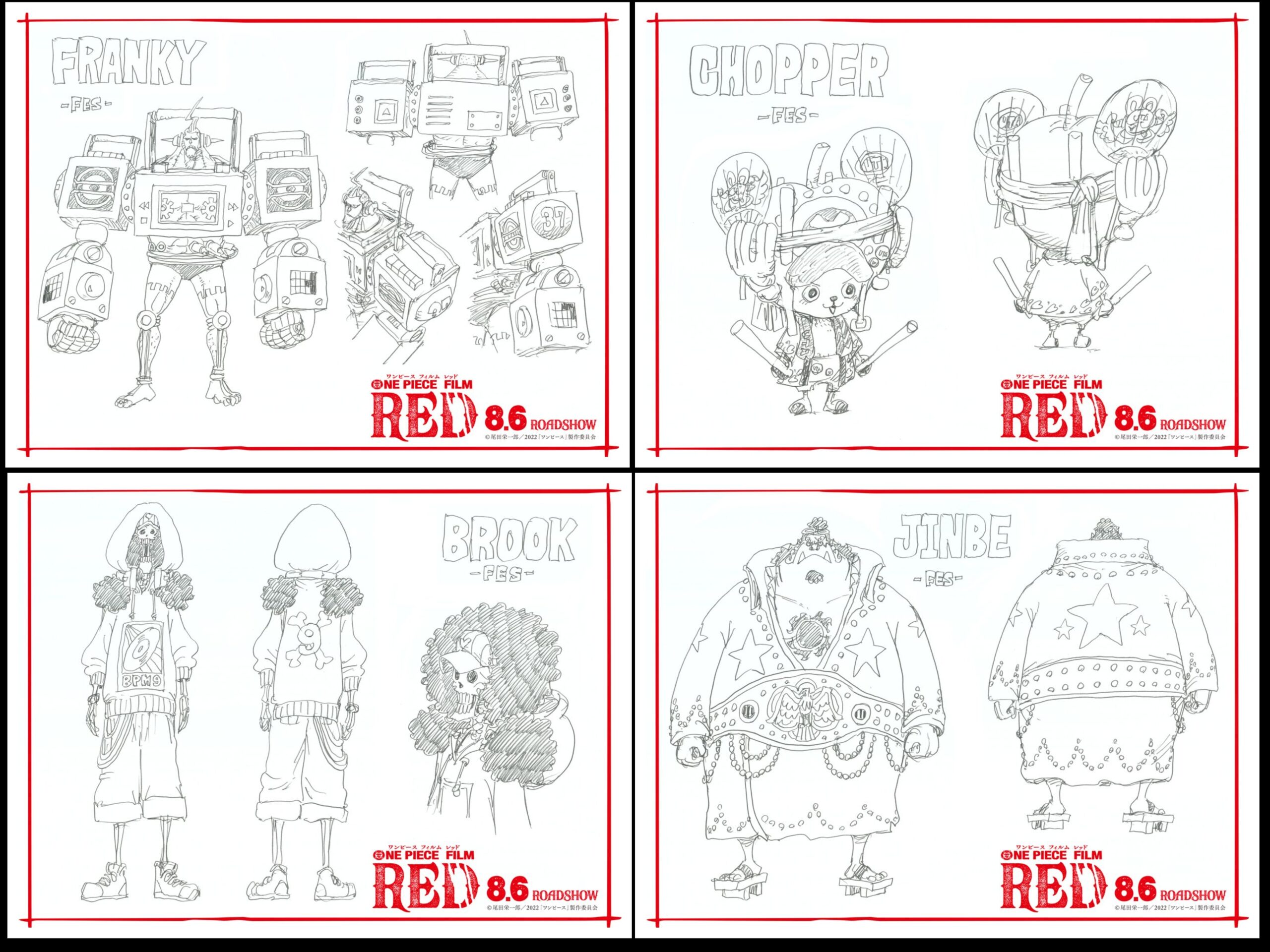 One Piece Film Red: Franky Chopper Brook Jinbe (Jump Festa sketches by Eiichiro Oda)