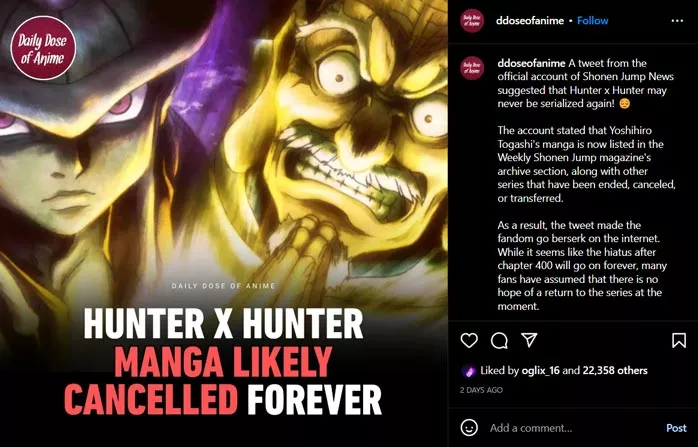 Manga Hunter x Hunter bị hủy thông tin sai lệch