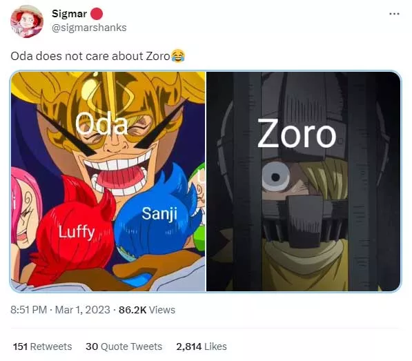 Oda không thích Zoro meme