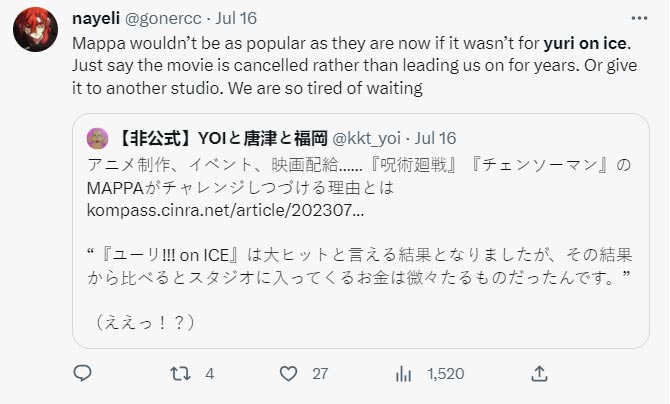 Yuri On Ice Fans Lash Out At MAPPA CEO After Latest Interview