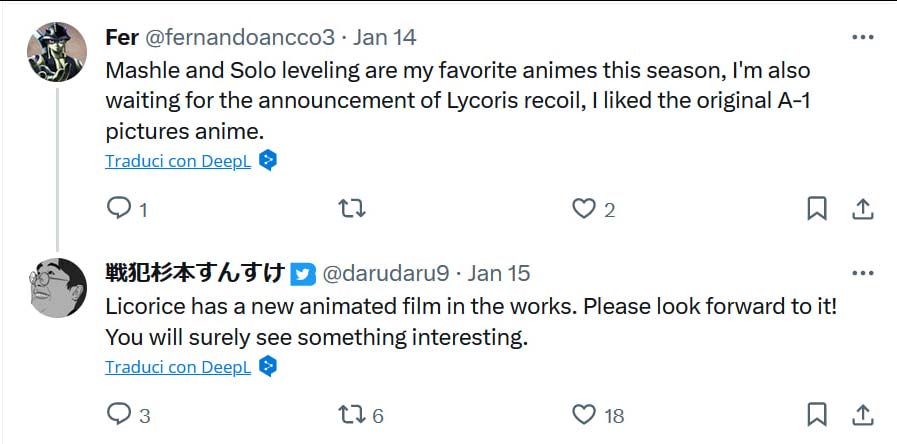 lycoris recoil anime movie tweet