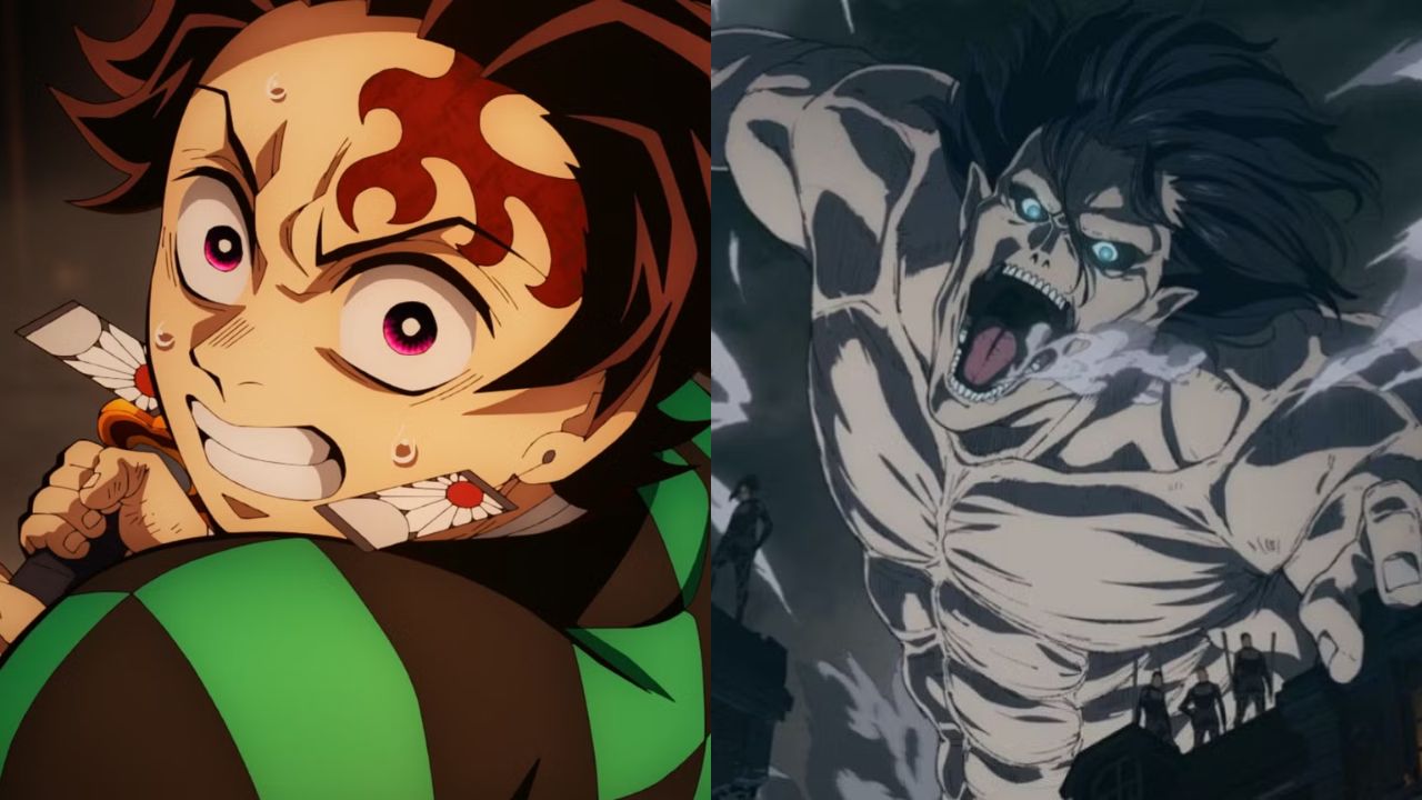 Tanjiro from Demon Slayer and Attack Titan from AOT