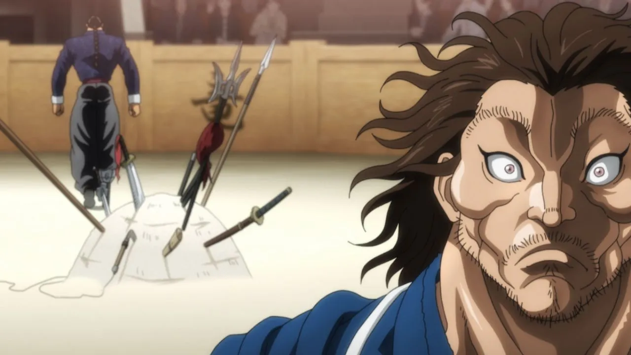 Musashi Miyamoto and weapons in Baki dou anime
